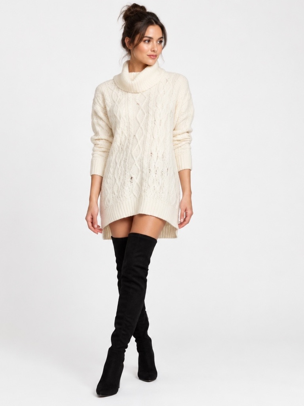 Free People | Complex Cable Cowl Neck Distressed Sweater in cream size small